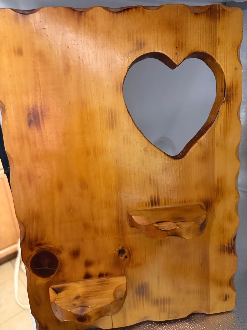 Vintage Rustic Heart-Cut Wooden Wall Decor in Warm Honey Finish